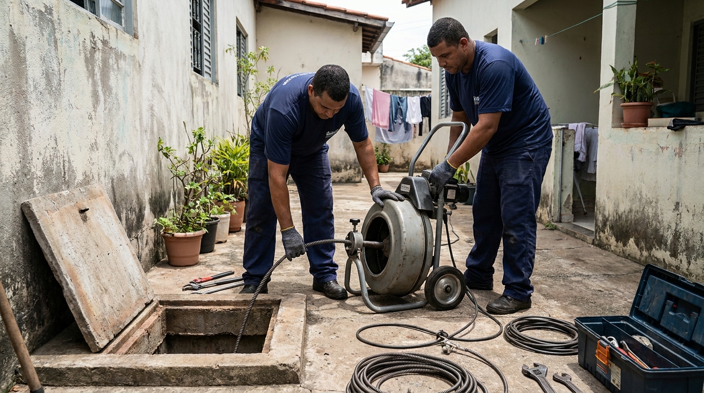 Desentupimento de Coluna Sanitária no Bosque, Presidente Prudente‑SP