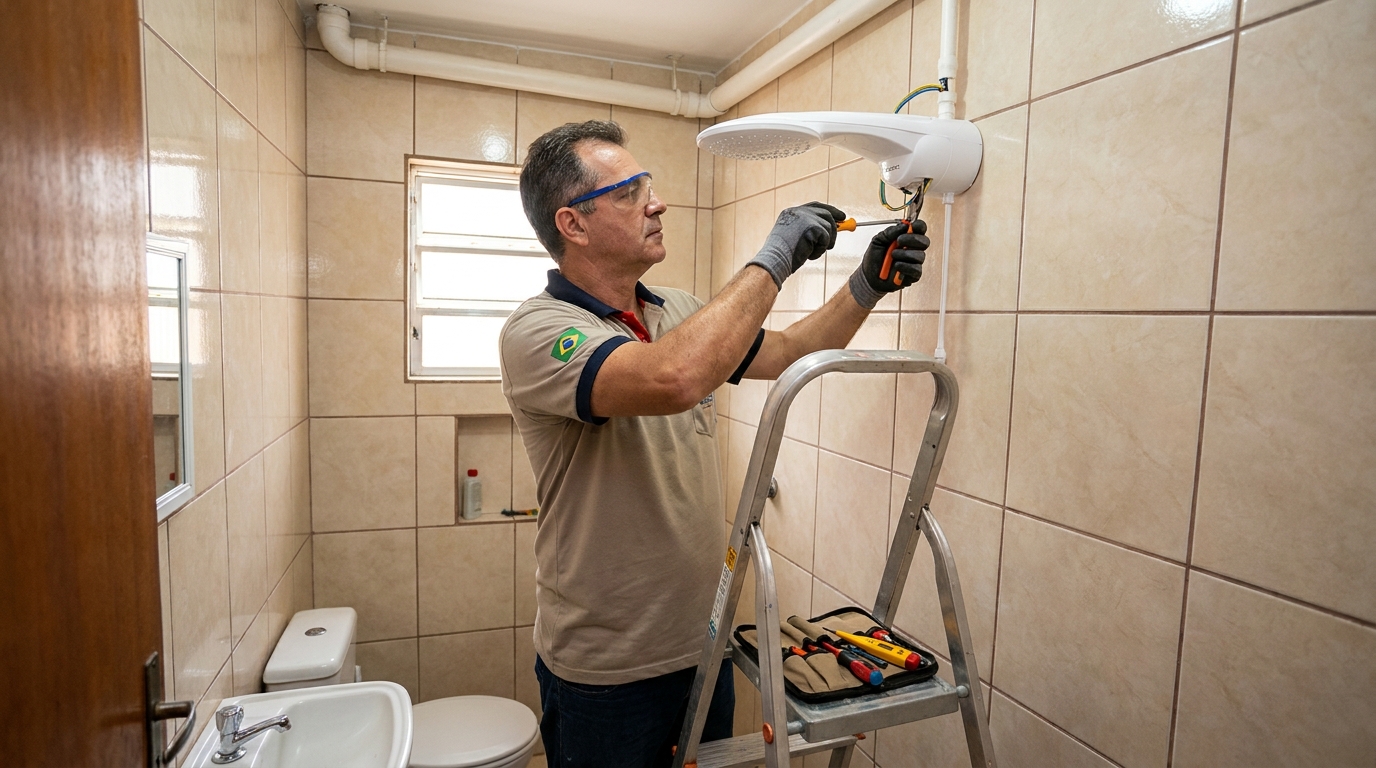 Substituição de Chuveiro Antigo na Vila Laíde, Presidente Prudente‑SP